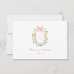 Cartão De Agradecimento Crest Monograma Floral Rococó Casamento