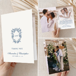 Cartão De Agradecimento Crest Monograma Vintage Regency 3-Fotos Casamento