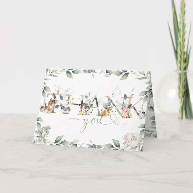 Cartão De Agradecimento Criações Chic Animais de Criação Chá de fraldas Ve (Frente)