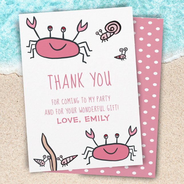 Cartão De Agradecimento Criança de caranguejo rosa-branca Aniversário (Criador carregado)