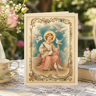 Cartão De Agradecimento Criança Jesus Floral Amizade Religiosa Vintage