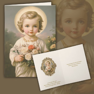 Cartão De Agradecimento Criança Jesus Vintage Amizade Religiosa Floral