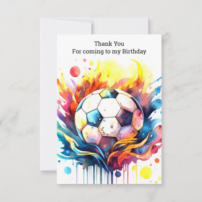 Cartão De Agradecimento Crianças Coloridas De Futebol Aquarela Aniversário (Frente)