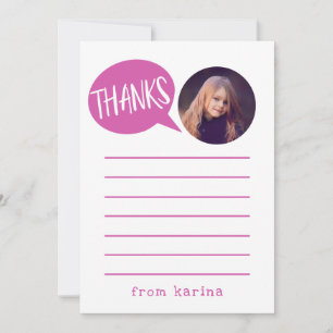 Cartão De Agradecimento Crianças cor-de-rosa com foto personalizada
