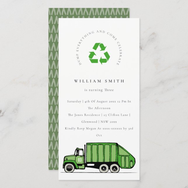 Cartão De Agradecimento Crianças de Caminhão de Lixo Verde Qualquer Idade  (Frente/Verso)