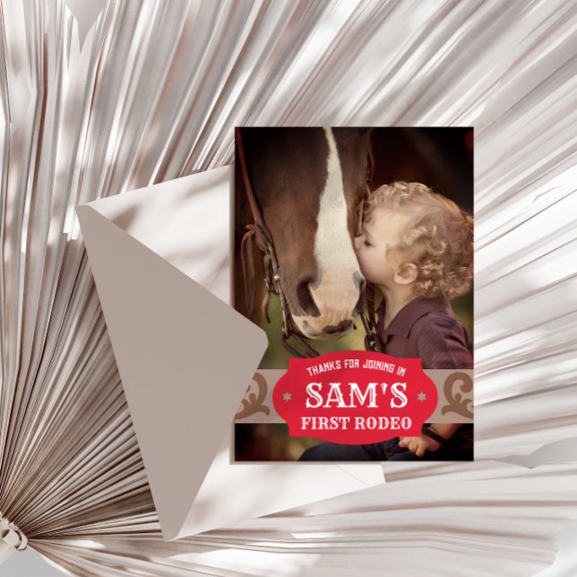 Cartão De Agradecimento Crianças Rodeo Vermelho/Brown Foto Ocidental (Criador carregado)