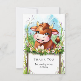 Cartão De Agradecimento Crianças Vaca de Aniversário Editável