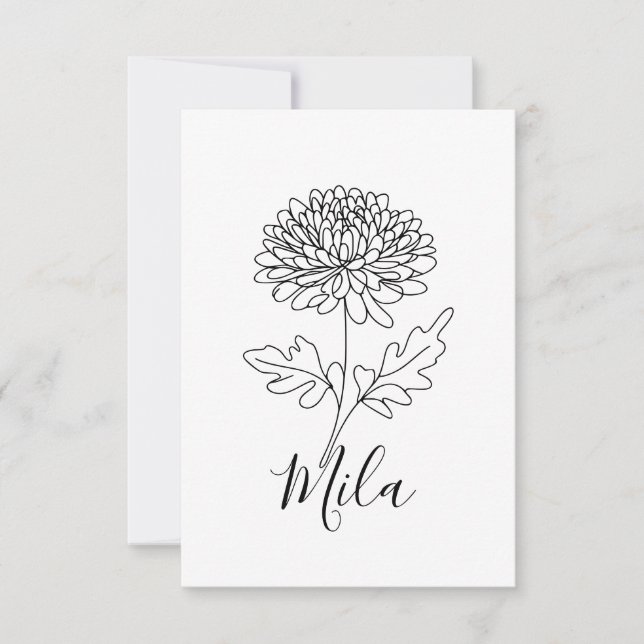 Cartão De Agradecimento Crisântemo de Nascimento Personalizado de Novembro (Frente)