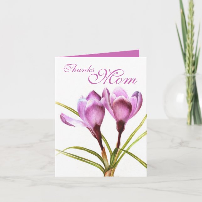 Cartão De Agradecimento Crocus art "Obrigado Mãe" carta roxa (Frente)