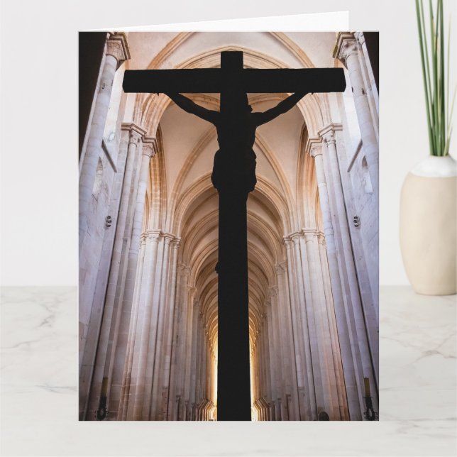Cartão De Agradecimento Crucifixo com Jesus Cristo. Abadia de Alcobaca Gót (Frente)