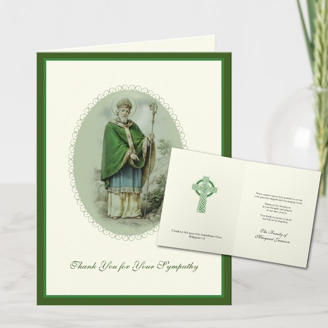 Cartão De Agradecimento Cruz Celta Irlandesa Católica de São Patrício Cond (Traditional Catholic St Patrick Funeral Appreciation Thank you Cards)
