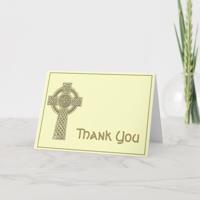 Cartão De Agradecimento Cruz celta no ouro e no obrigado mítico do marfim (Frente)
