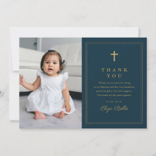 Cartão De Agradecimento Cruz Clássica Dourada Foto Religiosa de Batismo