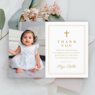 Cartão De Agradecimento Cruz Clássica Ouro Foto Religiosa de Batismo