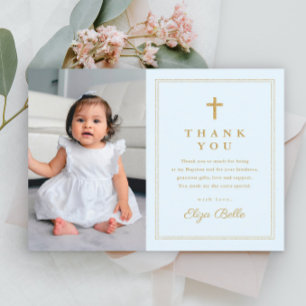 Cartão De Agradecimento Cruz Clássica Ouro Foto Religiosa de Batismo