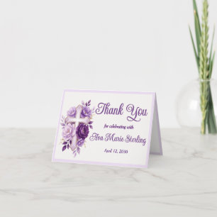 Cartão De Agradecimento Cruz Cristã Floral em Aquarela Roxo Elegante