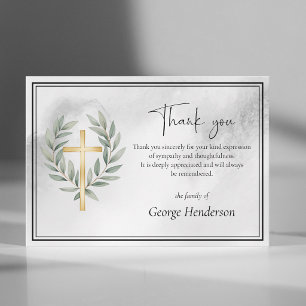 Cartão De Agradecimento Cruz de Ouro Elegante com Funeral de Folhas