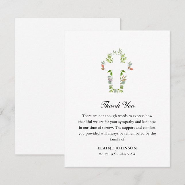 Cartão De Agradecimento Cruz de verde funerário cristão Obrigado  (Frente/Verso)