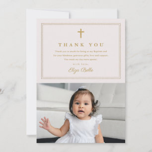 Cartão De Agradecimento Cruz Dourada Clássica Foto Religiosa de Batismo 