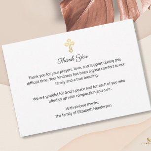 Cartão De Agradecimento Cruz Dourada de Memória de Funeral Cristão Obrigad