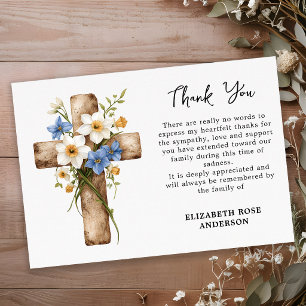 Cartão De Agradecimento Cruz Floral Memorial Moderno de Sinceros Pêsames