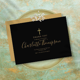 Cartão De Agradecimento Cruz Memorial Funerária Simples Dourada Elegante