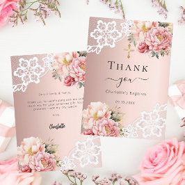 Cartão De Agradecimento Cruzamento de renda floral cor-de-rosa rosa do bat
