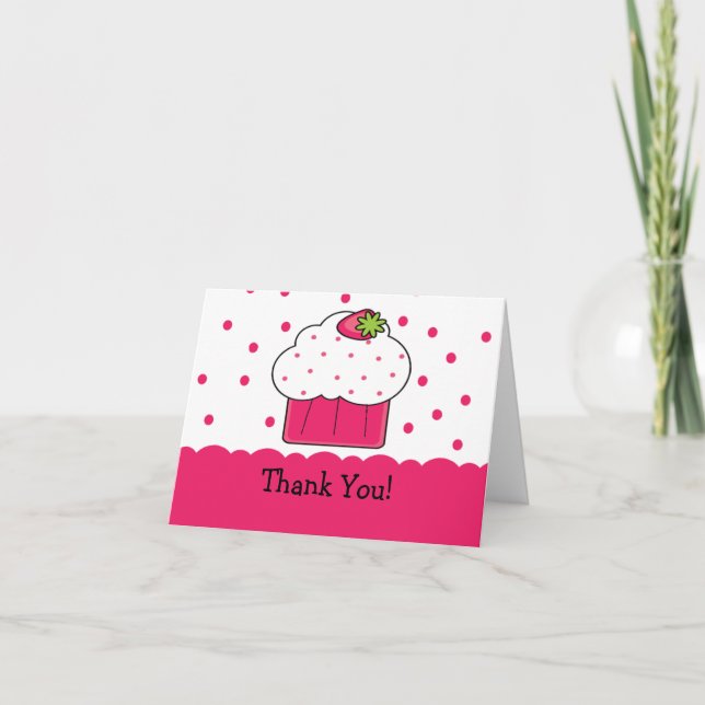 Cartão De Agradecimento Cupcake Cor-de-rosa doce Obrigado Nota (Frente)