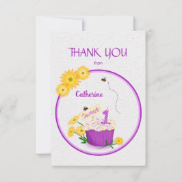 Cartão De Agradecimento Cupcake de 1º Aniversário Flor Silvestre Amarela E