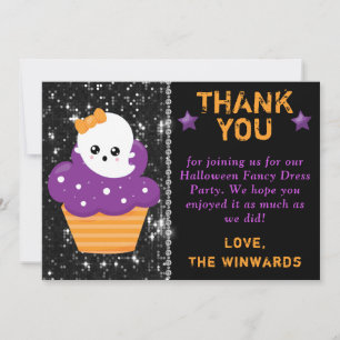 Cartão De Agradecimento Cupcake de Halloween do Fantasma Kawaii