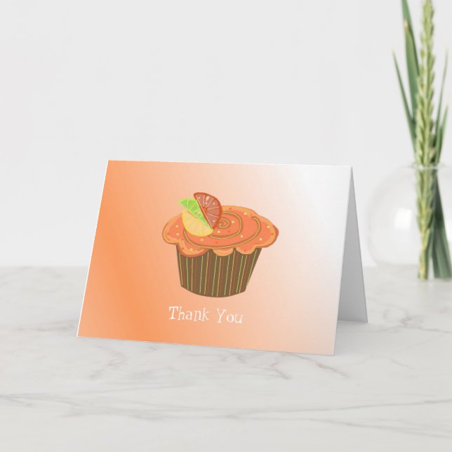 Cartão De Agradecimento Cupcake Laranja Fruta Obrigado (Frente)