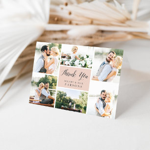 Cartão De Agradecimento Cursive   Colagem de Fotos de Casamento Agradecime
