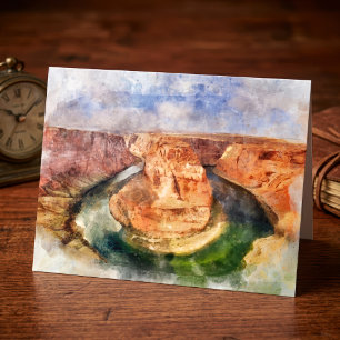 Cartão De Agradecimento Curva de ferradura na aquarela de Grand Canyon