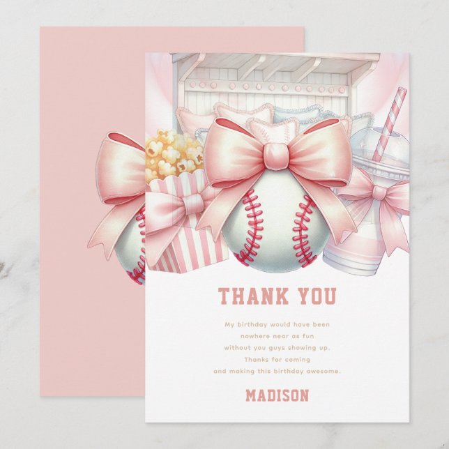 Cartão De Agradecimento Custom Baseball Girl Birthday  (Frente/Verso)
