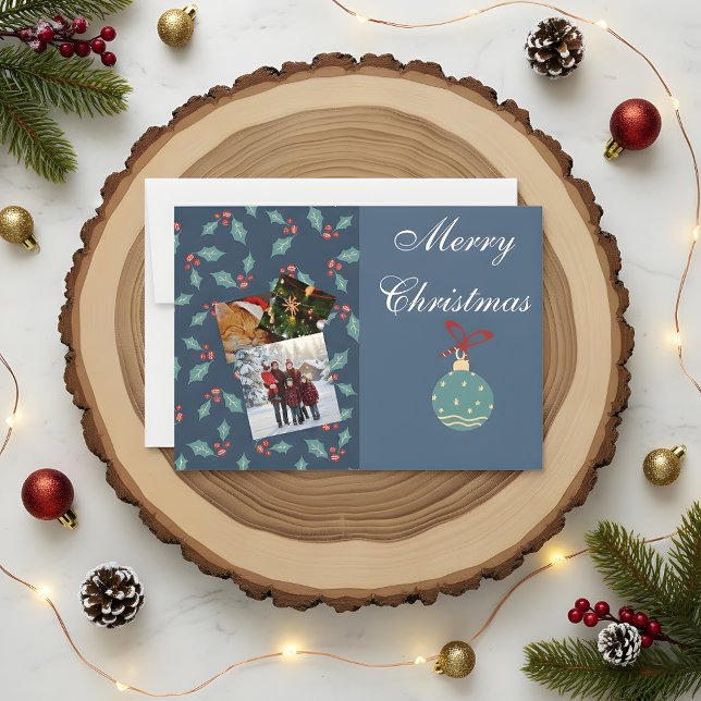 Cartão De Agradecimento Custom Christmas Photo Card with Family & Cat  (Criador carregado)