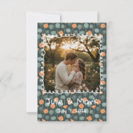 Cartão De Agradecimento Custom Floral Doodle Photo Engagement Thank You