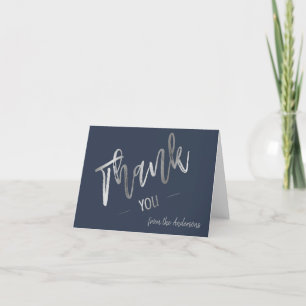 Cartão De Agradecimento Custom Navy Blue Simple Script Silver Thank You