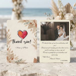 Cartão De Agradecimento Custom Photo Boho Terracotta Wedding<br><div class="desc">Express gratitude with this earthy, romantic design featuring a warm neutral palette, dried botanical accents, and an elegant layout for your portrait.This formal stationery design utilizes a balanced layout centered around a rectangular portrait frame, bordered by asymmetrical arrangements of dried fan palm leaves, eucalyptus, and pampas grass. The colorway relies...</div>