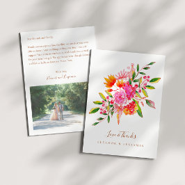 Cartão De Agradecimento Custom Preprinted Pink Orange Floral Photo Wedding