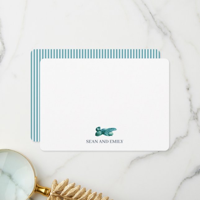 Cartão De Agradecimento Custom Sea Turtle Painting Nautical Stationary (Frente/Verso In Situ)