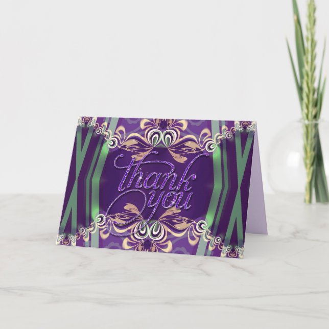 Cartão de Agradecimento Customizado Lacy Roxo Verd (Frente)