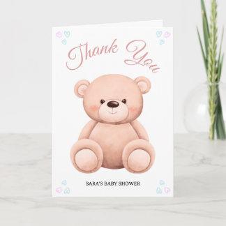 Cartão De Agradecimento Cut Teddy Bear, Pastel Girl Baby Shower Folded