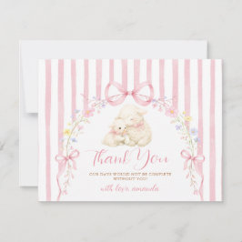 Cartão De Agradecimento Cute A little lamb baby shower Pink Bow Gingham