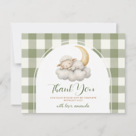 Cartão De Agradecimento Cute A little lamb baby shower Sage Green Gingham