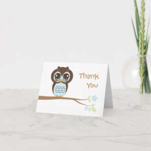 Cartão De Agradecimento Cute Baby Owl in Blue Thank You Card