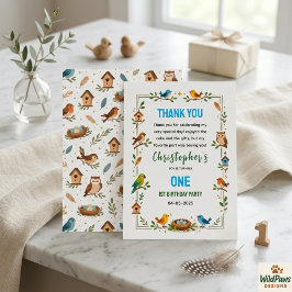 Cartão De Agradecimento Cute Birds 1st Birthday – Fun Kids Party