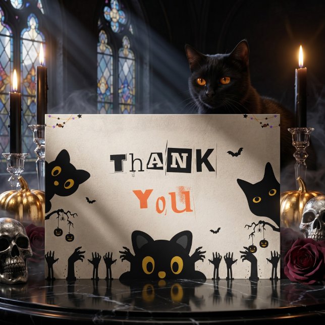 Cartão De Agradecimento Cute Black Cat Halloween (Criador carregado)