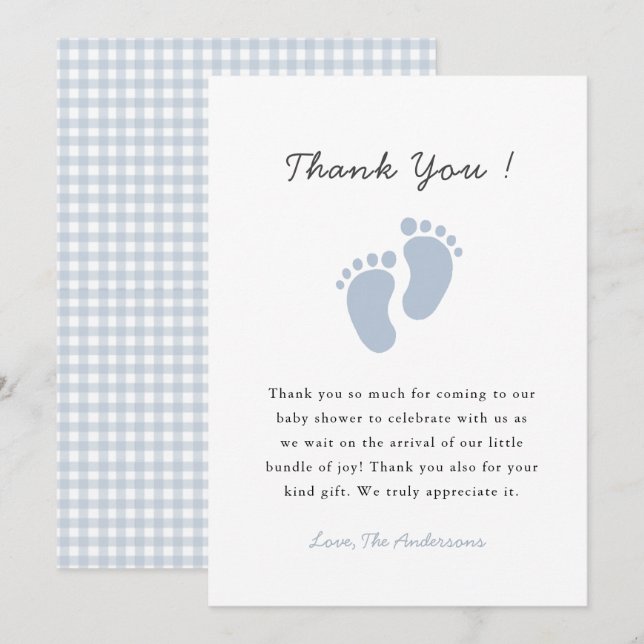 Cartão De Agradecimento Cute Blue Baby footprint  Baby Boy shower (Frente/Verso)