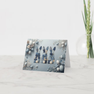 Cartão De Agradecimento Cute blue denim bunnies easter card