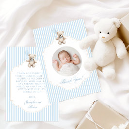 Cartão De Agradecimento Cute Blue Teddy Bear Baby Boy Shower Photo